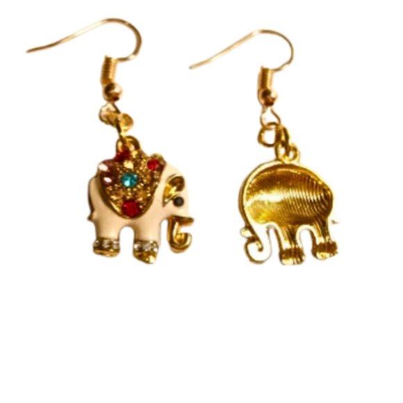 Rose Gold Indian Elephant Earrings - Picture 3 of 4